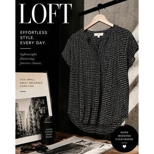 LOFT Black White Dot Print Blouse Size Small Lightweight Career Top